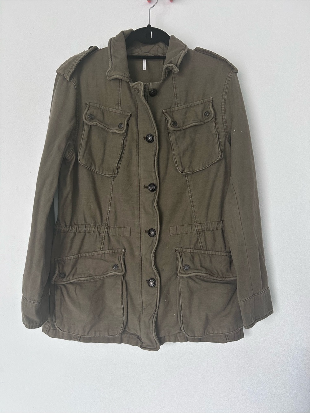 Free People Not Your Brother’s Olive Utility Button-Front Women's Surplus Jacket